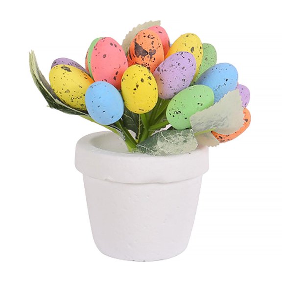 GUOOL Artificial Easter Eggs Pot Easter Egg Flower Pot for Office Desktops Festivals Black Spotted