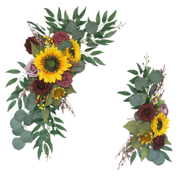 GUOOL Artificial Wedding Arch Flowers Kit, Sunflowers Rustic 2Pieces Flower Garland for Lintel, Wall, Door Party Reception Decoration