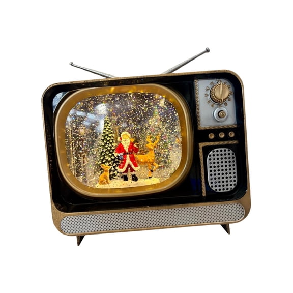 GUOOL Christmas Snow Globe Lantern Music Box Figurine Swirling Glitter TV Design USB Powered Night Lamp for Kids And Adults Suitable for Home Decoration Hol small santa deer