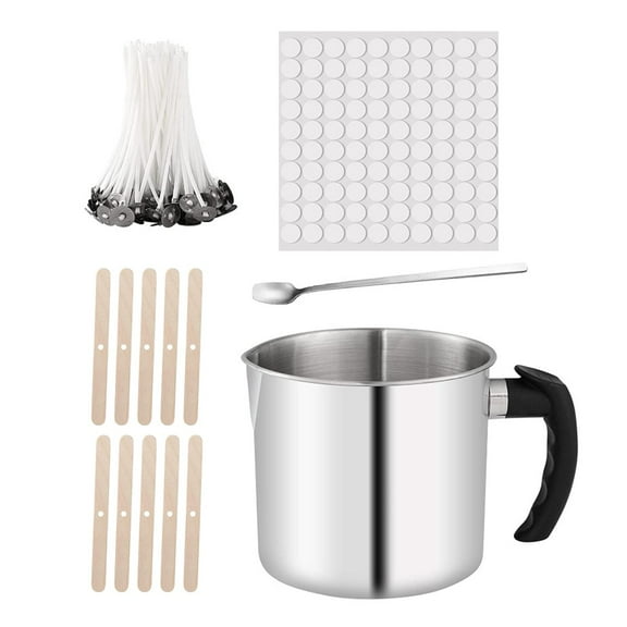 GUOOL DIY Candle Making Kit with 1 piece Melting Pouring Pot, 100PCS Candle Wicks, 100PCS Candle Wicks Sticker, 1 piece Spoon, 10PCS Wicks Holders Making Candles