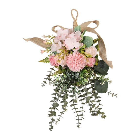 GUOOL Door Wreath Artificial Floral Swag Hanging Garland Bouquet Teardrop Flowers With Silk Pp Leaves And Light String Suitable For Bedroom Outdoor Wedding Decoration Pink