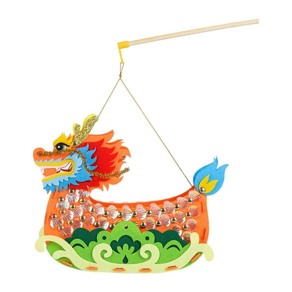 GUOOL Dragon Boat Lantern DIY Craft Kit Mid Autumn Festival Decoration Novelty Cartoon Handheld Dragon Lantern for Party Restaurant Orange