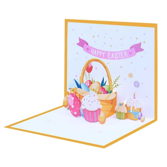 GUOOL Easter Greeting Card Easter Eggs Basket Card Unique Cute Happy Easter Popup Cards for Girlfriend, Boyfriend, Friends, Lovers Gold