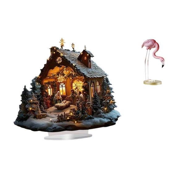 GUOOL Flamingo Nativity Scene Sculpture Acrylic Ornament Resin Statue Bird Figurine Tabletop Standing Ornament Acrylic Resin Suitable for Gift Giving Home Office Garden Lawn Party Decoration
