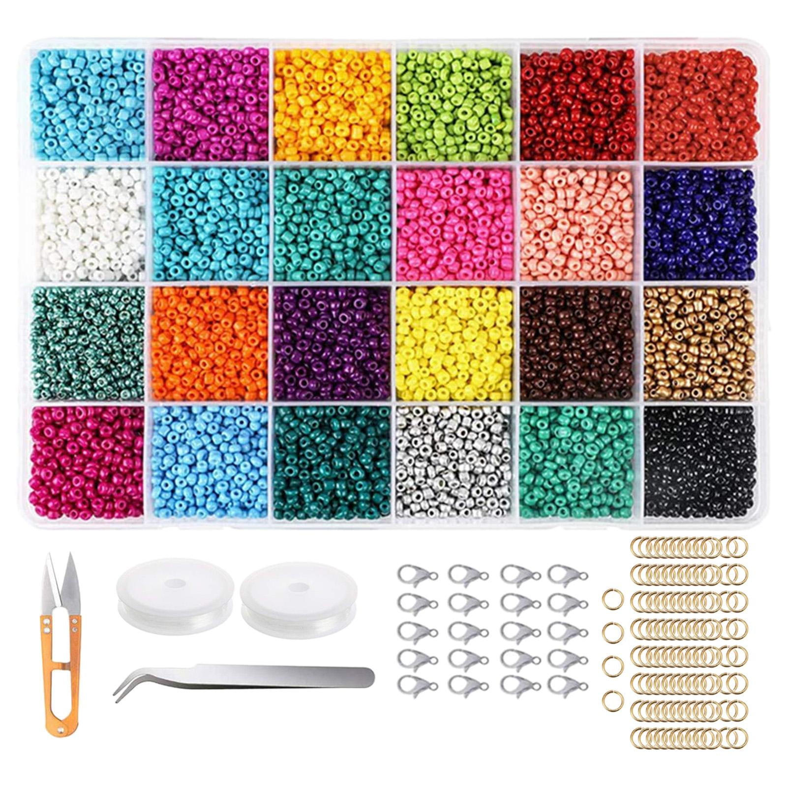 GUOOL Glass Beads, Small Bracelets Beads with Elastic String Cords, Scissors, and Accessories DIY Material for Bracelets Jewelry Making and Crafts , 16000pcs 2mm