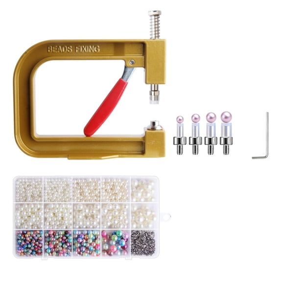 GUOOL Hand Press Pearl Setting Machine Manual Bead Fixing Machine Compact for Crafters Gold 1707PCS