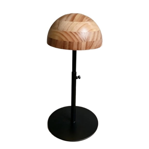 GUOOL Hat Display Stand Wood Grain Finish Dome Shaped Wooden Hat Form Wood-black Base