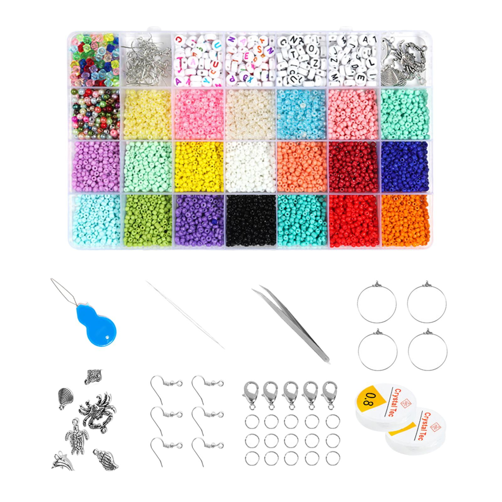 GUOOL Imitation Pearls Beads Starter Kit, 4mm Bracelet Beads for DIY Jewelry Making Earrings, Necklaces, Crafts, with Elastic Strings, Letter Beads - 28 Gird Color Bead