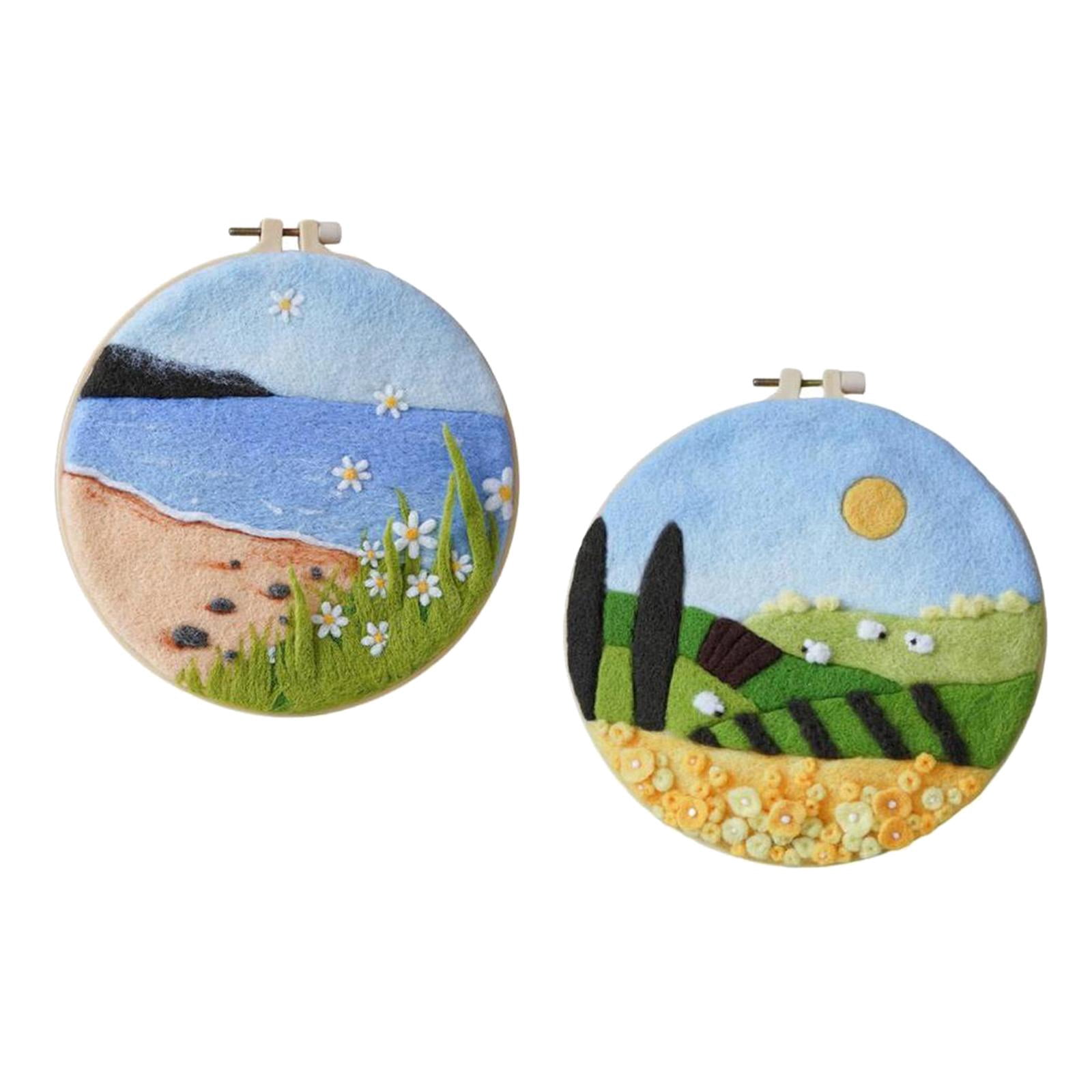 GUOOL Landscape Wool Needle Felting Kit Beginner Children DIY Christmas(Beach+)