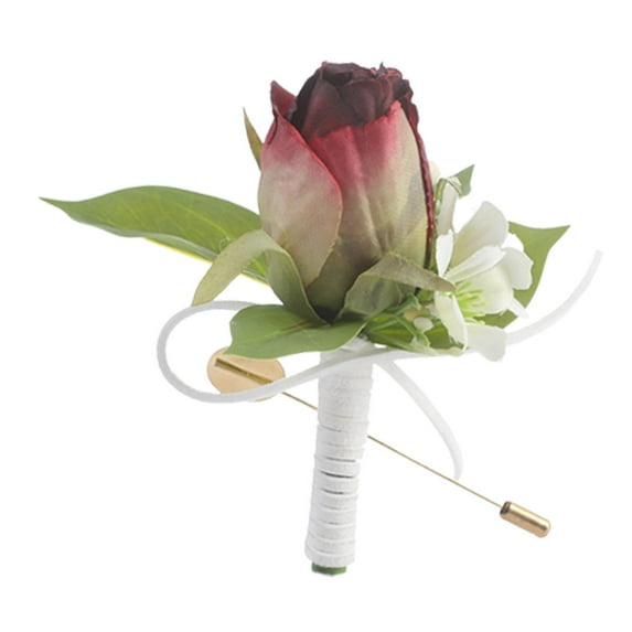 GUOOL Men Wedding Boutonniere Brooch Pin Romantic Artificial Rose Flower Boutonniere Suit Decoration for Bridegroom Groom Ceremony Red