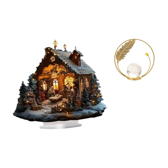 GUOOL Nativity Scene Sculpture Acrylic Crystal Ball Statue Iron Figurine Decoration Tabletop Ornament Smooth Surface Fine Workmanship Suitable for Home Offi