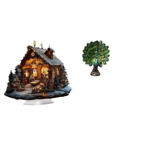 GUOOL Nativity Scene Sculpture Acrylic Table Decoration Peacock Statue Desktop Figurine Resin Standing Ornament Creative Decorative Figurine Suitable for home office hotel