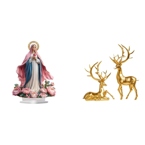 GUOOL Nativity Scene Sculpture Deer Figurines Acrylic Resin Tabletop Ornament Deer Statue Couple Deer Standing Ornament with Stable Base Suitable for Living Room Office Home