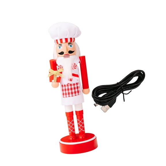 GUOOL Nutcracker Figure Doll Christmas Ornament Decorative with LED Lights PVC Suitable for Christmas Party Home Decoration Gift Friends Coffee Table Red White Gift Box