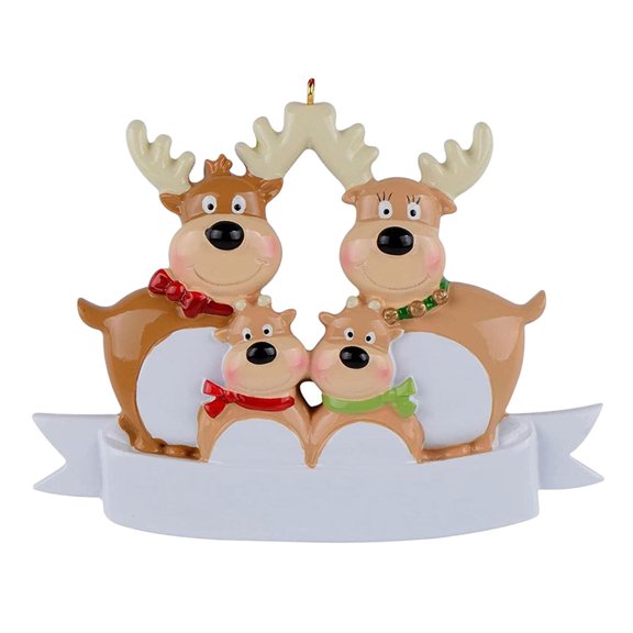 GUOOL Personalized Reindeer Family Pendant Home Ornaments Embellishment Garden Statue Collectible Window Tree Christmas New Year Parties Gifts Decor - 4 Head