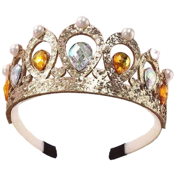 GUOOL Princess Crown Tiaras Hair Accessories Decorations Baroque Headwear Princess Hairpiece Hairband for Party Theater Cosplay Girl Photo Prop - Gold