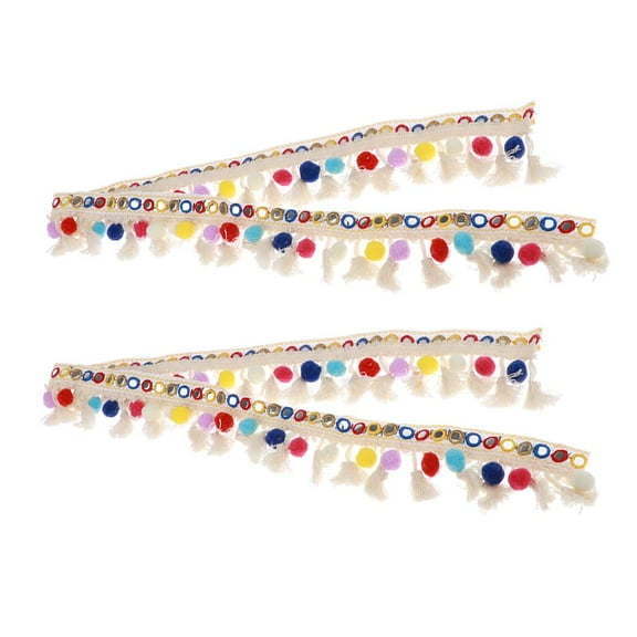 GUOOL Set of 2 Jacquard Ribbon 2 Cm Pompoms Ball Tassel Ribbon Fringed Ribbons Border Border for Bag Clothing Decoration
