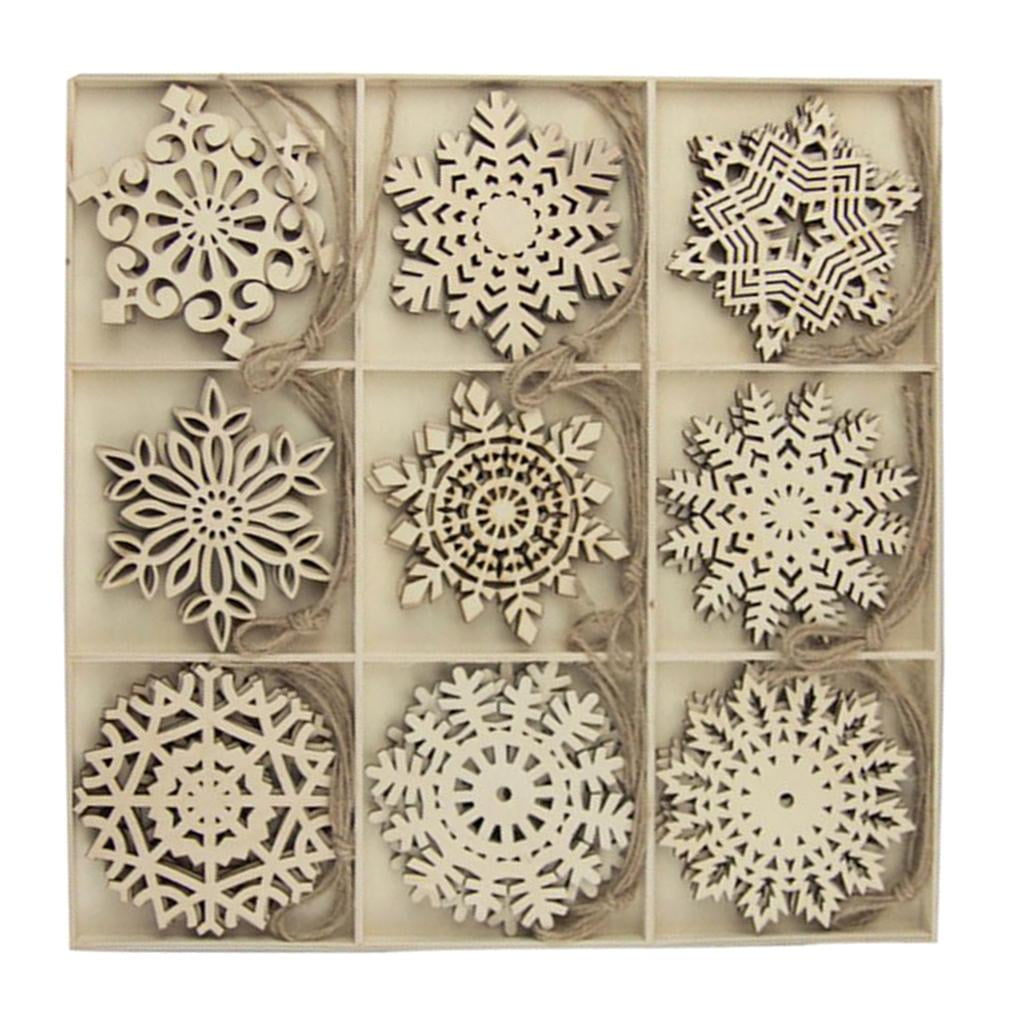 GUOOL Snowflake Christmas Wooden Slices Wooden Gift Tags Blank Wood Hanging Ornaments Cutouts Crafts with Twine Ropes for Kids Crafts Christmas Ornaments