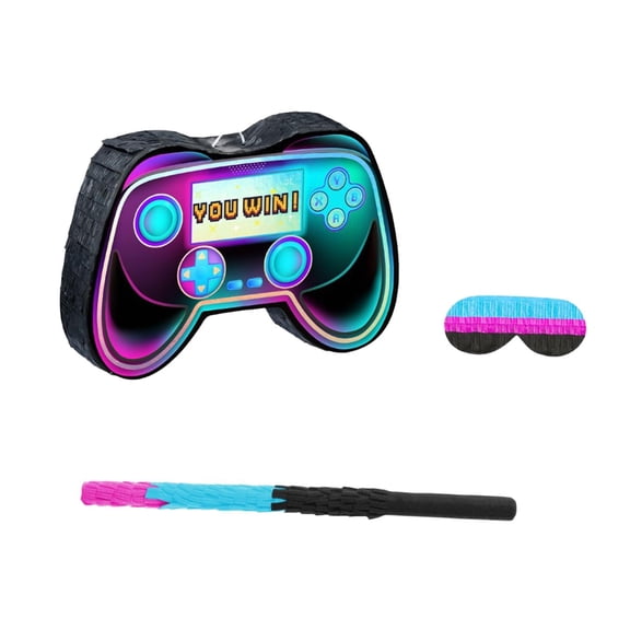GUOOL Video Game Controller Gaming Controller Piata Party Supplies Piata Rod Blindfold Confetti Long-Lasting Paper PVC Material Suitable for Kids Birthday Decoration Sport Themed Party Gift