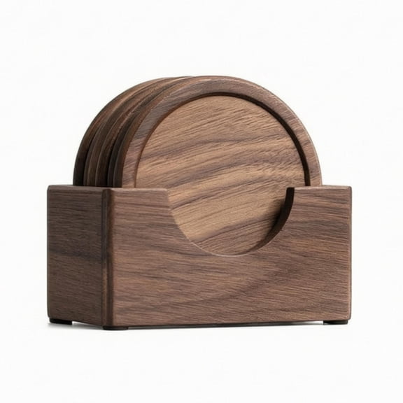 GUOOL Walnut Coasters Decorative Wood Coasters with Holder Compact for Tea Table, Desk Walnut Square Box