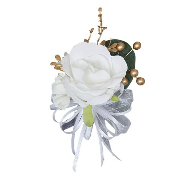 GUOOL Wedding Boutonniere Brooch Pin for Suit Bride Boutonniere Romantic Groom Flower Bridegroom Boutonniere for Wedding Party Prom White