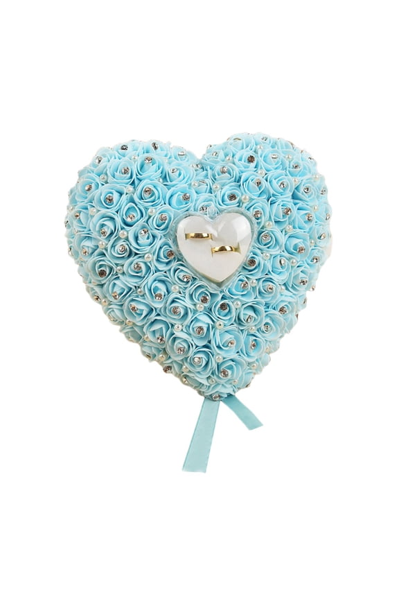 Wedding Cushion Heart Shaped Cushion Box Gift Decoration Pearl Jewelry Case Bridal for Ceremony Wedding Valentine'S Day Girlfriend - , 18x17x8cm Light Blue