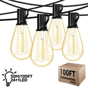 GUPUP Outdoor String Lights,100FT Waterproof and Shatterproof Patio Lights with 24+1 S14 Edison Bulbs, Connectable Hanging Light for Porch Cafes Yard