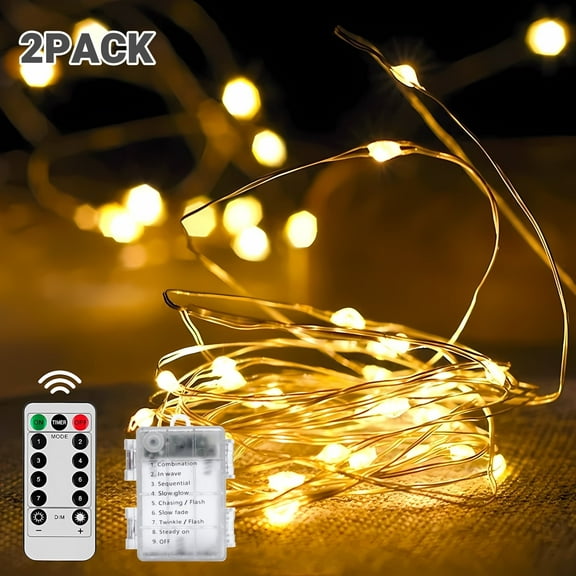 GUPUP 33FT Fairy Lights,Battery Powered Lights for Christmas,Waterproof Brightness Copper Wire Lights for Bedroom 2 Pack
