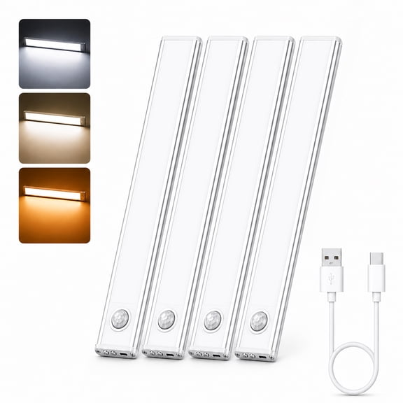 GUPUP Under Cabinet Light, 34 LED Motion Sensor Light, Dimmable Rechargeable Closet Lighting Kit with Magnetic for Kitchen Wardrobe Stairs, 4 Pack