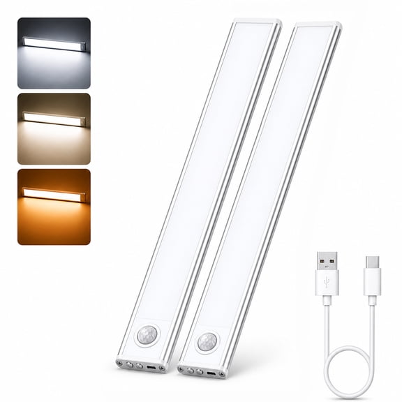 GUPUP Under Cabinet Light, 54 LED Motion Sensor Light, Rechargeable Closet Lighting Kit with Magnetic for Kitchen Wardrobe Stairs, 2 Pack