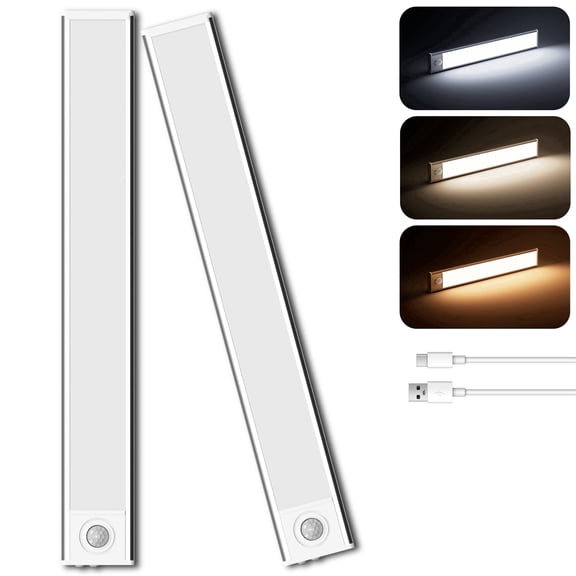 GUPUP Under Cabinet Light, 54 LED Motion Sensor Light, Dimmable Rechargeable Closet Lighting Kit with Magnetic for Kitchen Wardrobe Stairs, 2 Pack
