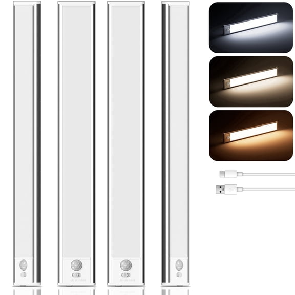 GUPUP Under Cabinet Lights, 54 LED Motion Sensor Light Indoor, Rechargeable Closet Lighting Kit with Magnetic for Kitchen Wardrobe Stairs, 4 Pack