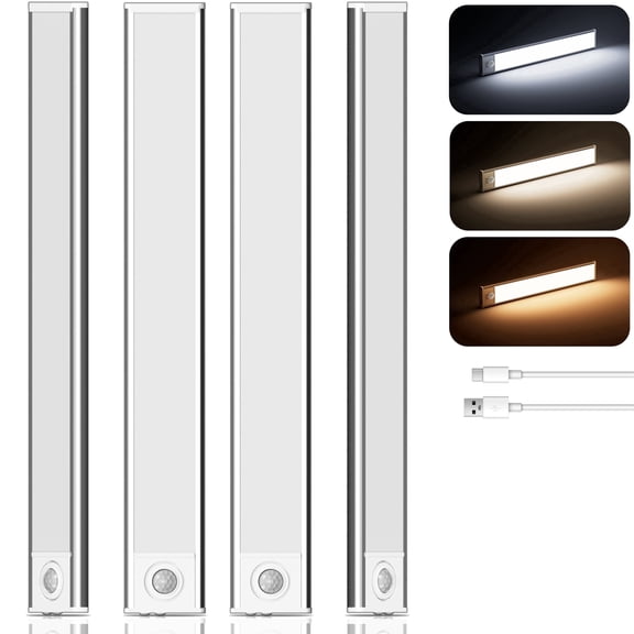 GUPUP Under Cabinet Light, 54 LED Motion Sensor Light, Dimmable Rechargeable Closet Lighting Kit with Magnetic for Kitchen Wardrobe Stairs, 4 Pack