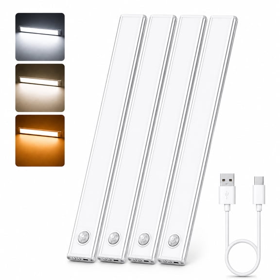 GUPUP Under Cabinet Light, 54 LED Motion Sensor Light, Rechargeable Closet Lighting Kit with Magnetic for Kitchen Wardrobe Stairs, 4 Pack