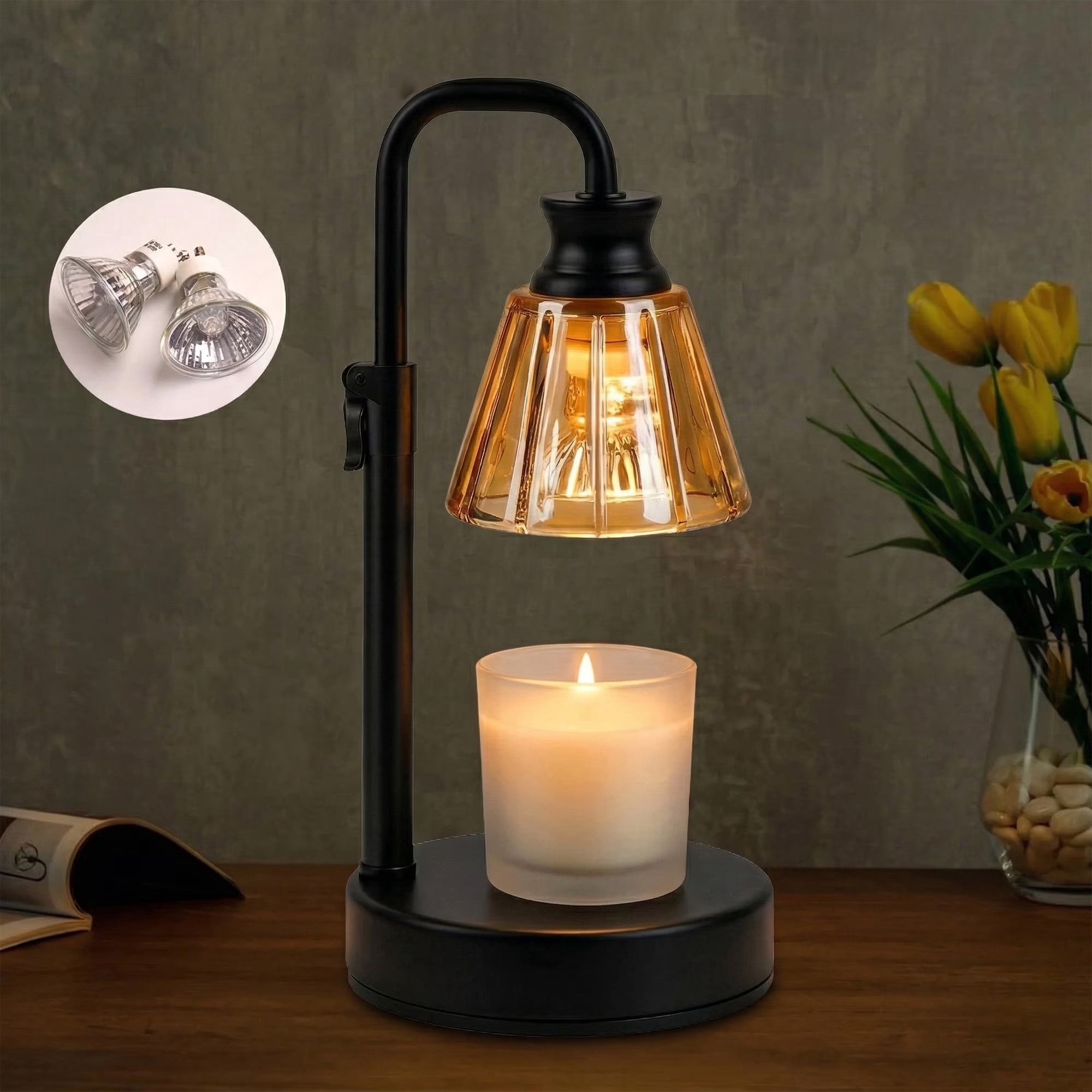 GUPUP Candles Warmer Lamps with Timer, Dimmable Height Adjustable Candle Warmer Lights with 2*50W Bulbs for Home Decor, Mom Girlfriend Gifts