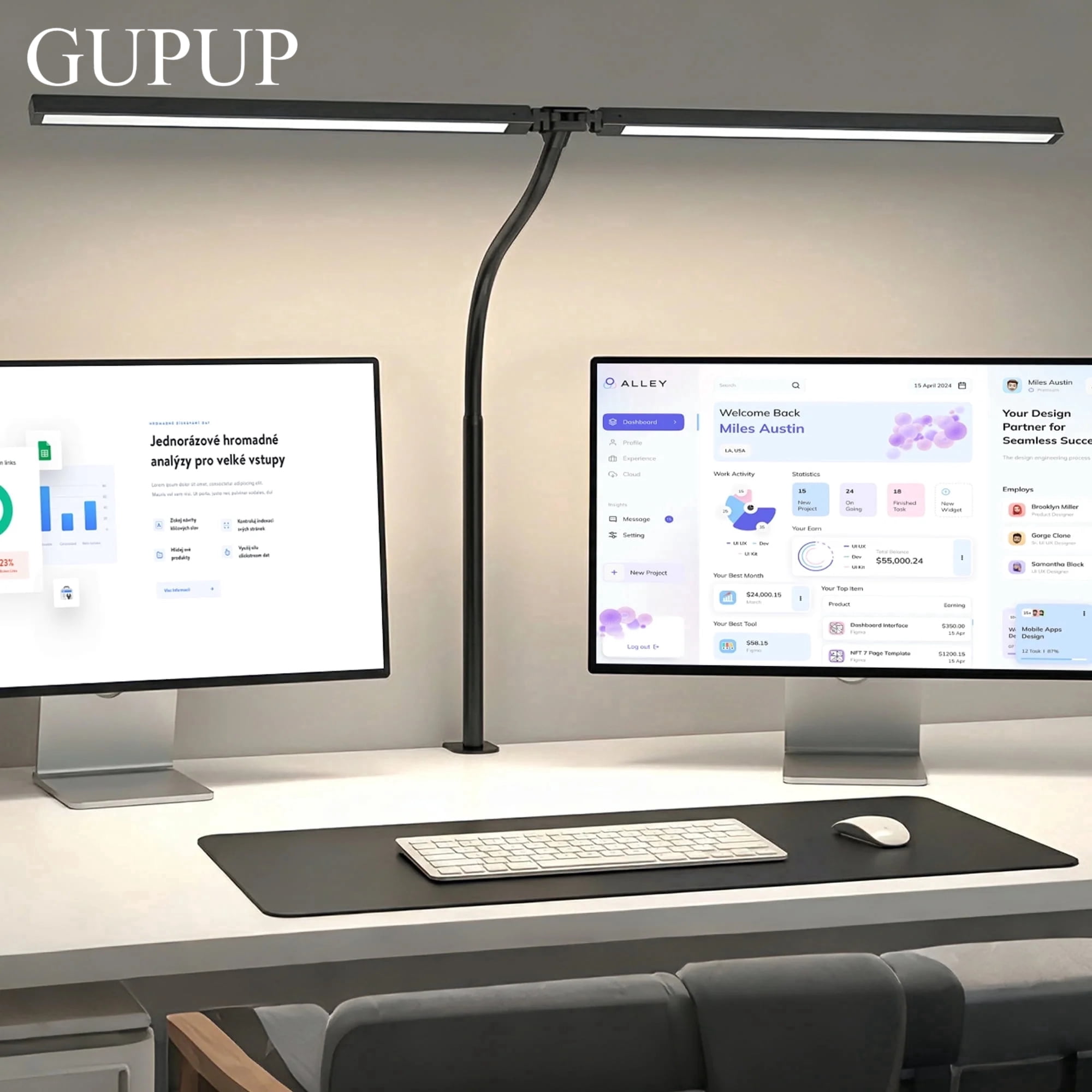 GUPUP LED Clip-on Desk Lamp, Eye Caring Dimmable Reading Light, Usb Power Adjustable Table Light for Home, Office, Dorm, Bedside, Kids Study