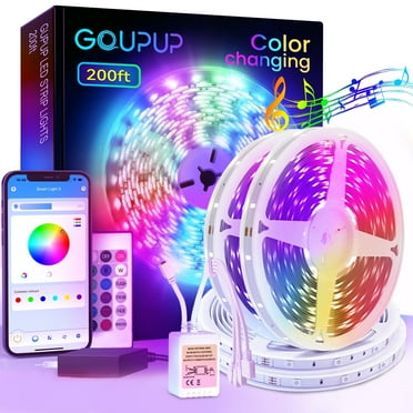 GUPUP LED Strip Lights(4 Rolls of 50ft), Extra Long 200ft with Music Sync,24 Key Remote and APP Control RGB Color Changing Lights for Indoor Decor.