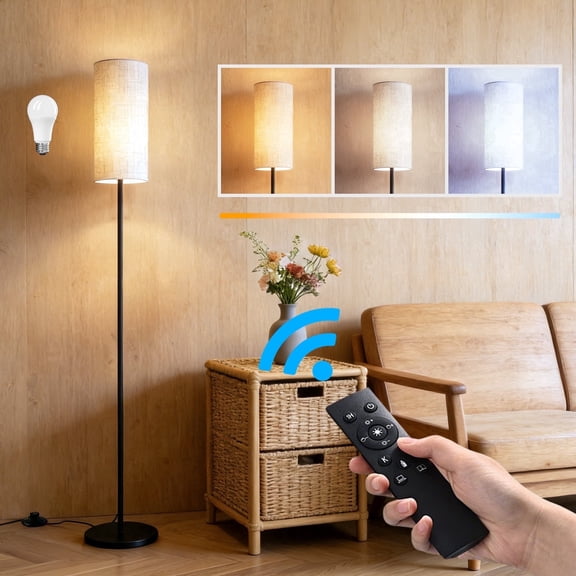 GUPUP Modern Floor Lamp for Living Room, 60" Tall Standing Lamp with Remote Control, 9W LED Bulb Included