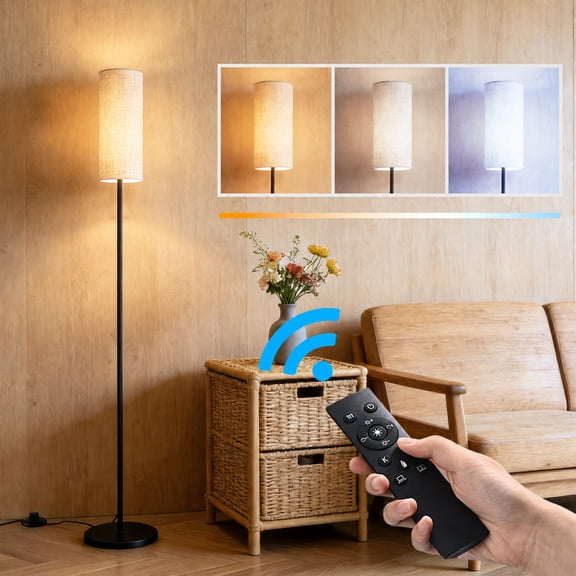 GUPUP Modern Floor Lamps for Living Room, 60" Tall Standing Lamp with Remote Control, 9W LED Bulb Included