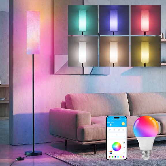 GUPUP RGB Modern Floor Lamp for Living Room, LED Standing Lamp with App Control, 62" Tall Lamp, Works with Alexa & Google Home