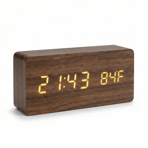 GUPUP Wooden Digital Alarm Clock, USB Port & Battery Powered Clock with 12/24H, Dimmer, Temperature, Sound Control & 3 Alarms for Heavy Sleepers