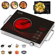 GUQDZOF 3500W Electric Ceramic Stove, 14" Portable Infrared Burner with 3 Hours Timer-Electric Hot Plate Touch Control Panel Adjustable Heating Power Glass Plate Electric Cooktop for Cooking, Black