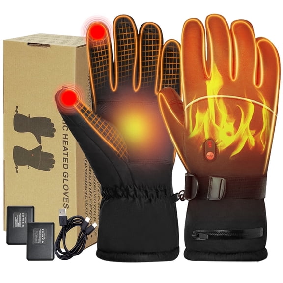 GUQDZOF Heated Gloves for Men Women, 7.4V 10000mAh Rechargeable Electric Battery,Waterproof Touchscreen Warm Gloves for Winter Ski Skating Snowboard Hiking Riding Cycling, M