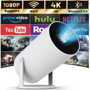 GUQDZOF Projector 4K 1080P Support, Mini Projector with WIFI 6 and Bluetooth, Mini Projector Smart for Movie Projection Compatible with PhoneWhite