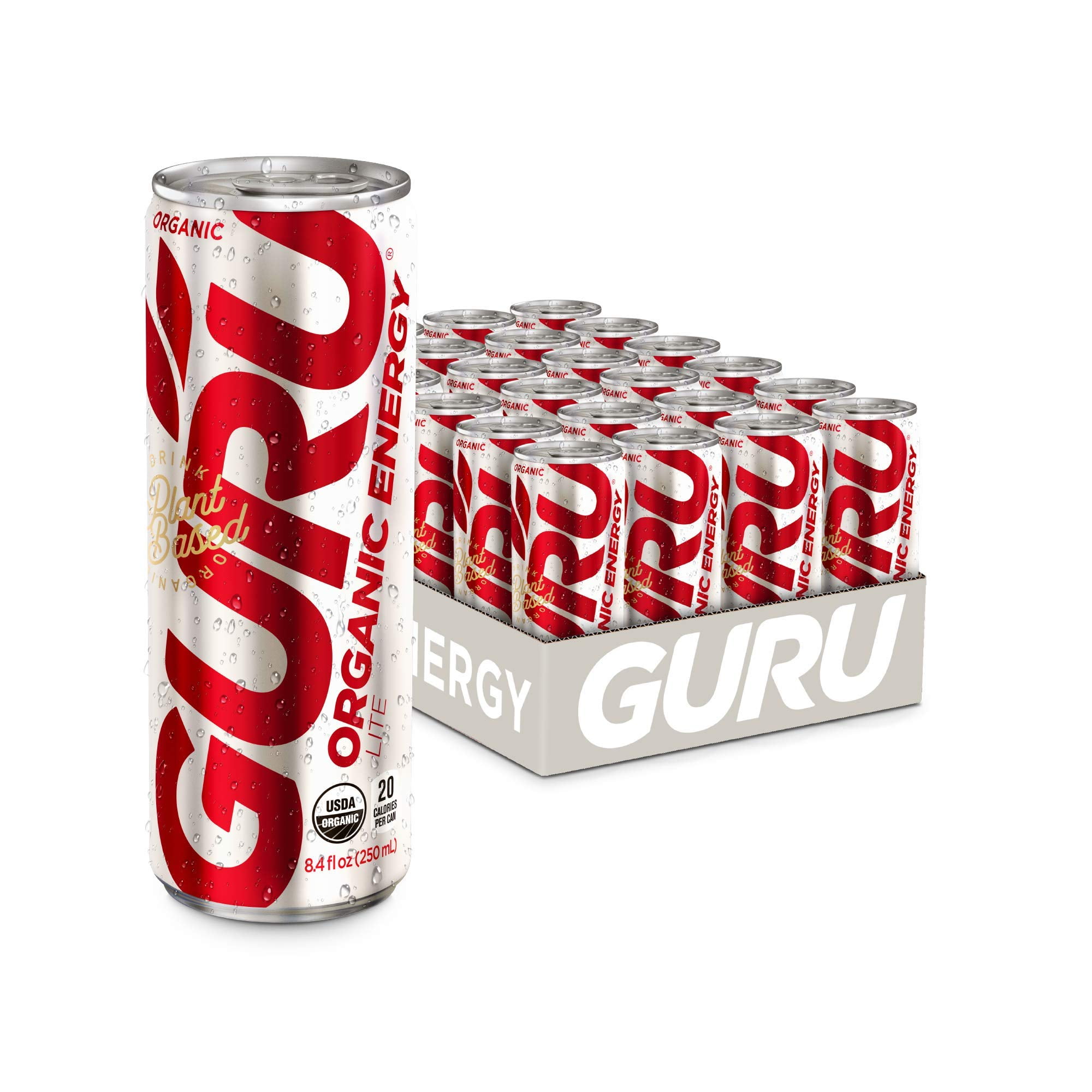 GURU Lite Low Sugar Energy Drink, 24 Pack, Pre Workout Clean Energy
