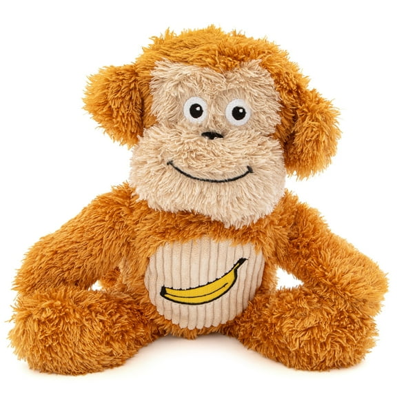 GURU Pet: Soft Scents - Monkey - Banana-Scented 11" Plush Dog Toy, Durable Double Fabric, Sensory Play Squeak & Crinkle, Soft Brown Animal Character