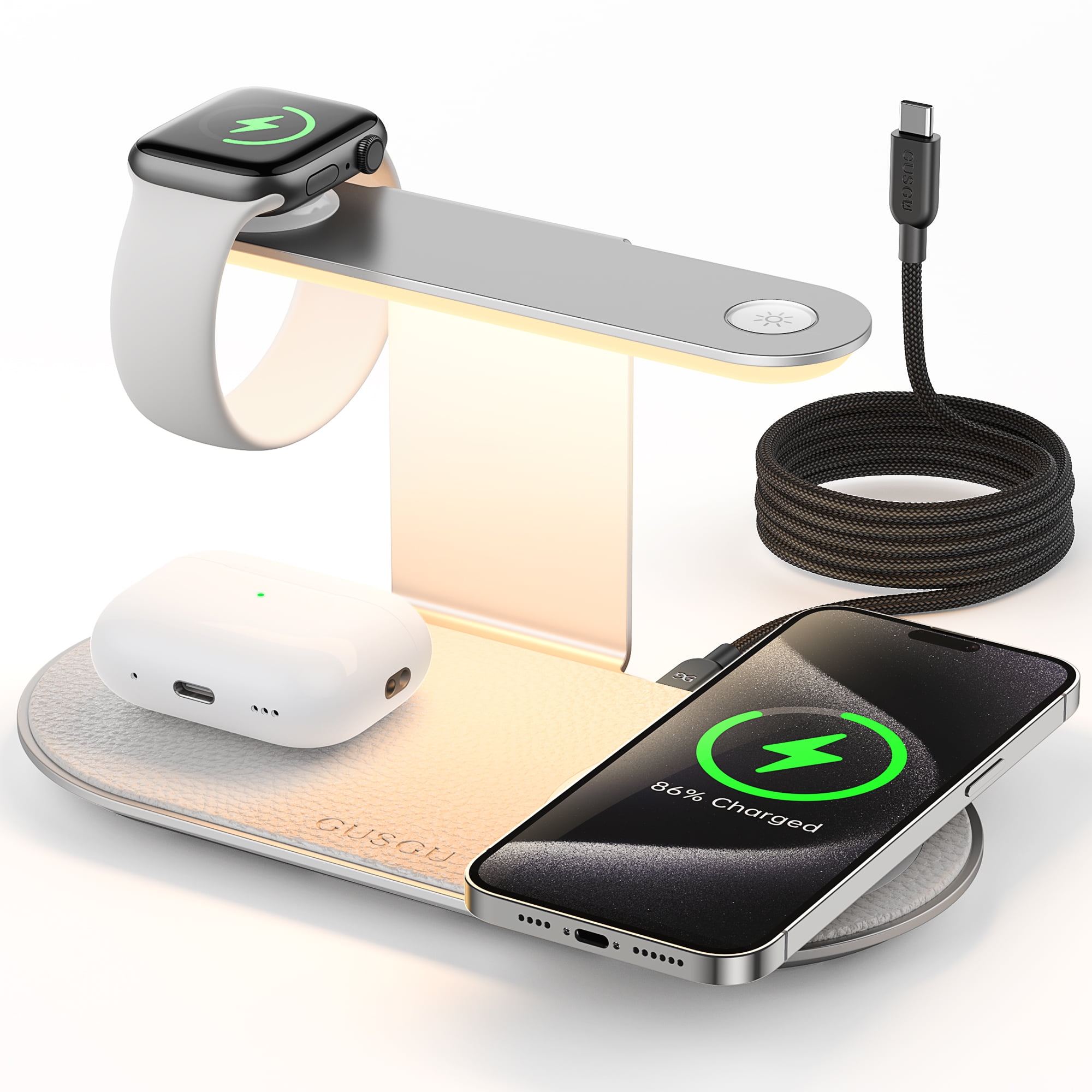 GUSGU 3 in 1 Charging Station for MagSafe Wireless Charger with Three-Level Night Light