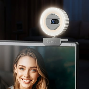 GUSGU G910 2K Webcam with Microphone, Video Streaming Camera with Ring Light & Privacy Cover