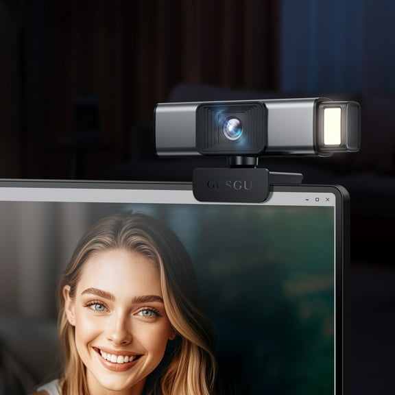 GUSGU G940 2K Quad HD Web Cam with Microphone, Warm Light & Privacy Protection, Gray, New