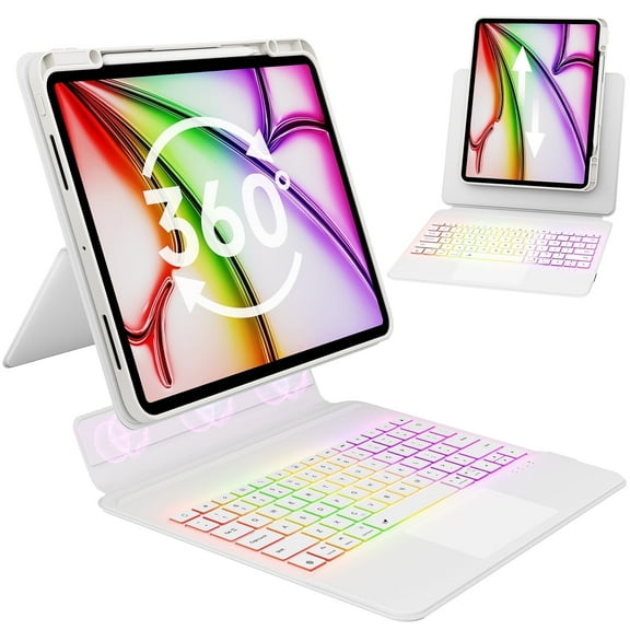 GUSGU SplitFolio Detachable for 2024 iPad Pro 13-in.(M4) Keyboard Case with Kickstand, 360° Rotation & Up-Down Lift Protective Case, Supports Native Gestures, White